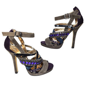 Guess Shoes Womens 6 Purple Gray Strappy Beaded Studded Steampunk Stiletto Heels